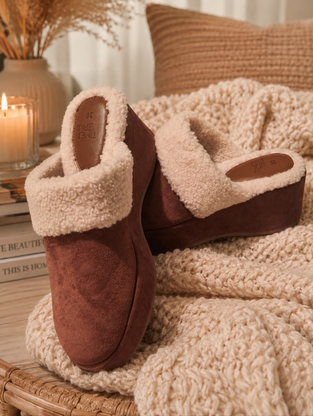 Time and Tru Faux Suede Shearling Platform Clogs | Size 10 | NWOT